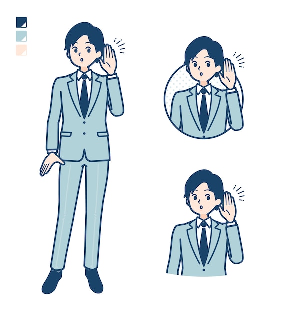 A young Businessman in a suit with Listening images.
It's vector art so it's easy to edit.