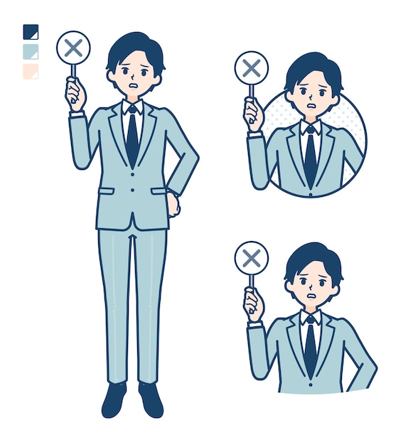 A young Businessman in a suit with Put out a cross panel image.
It's vector art so it's easy to edit.