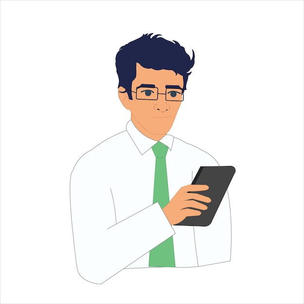 Young Businessman Watching Smart Phone Businessman Illustration Boy Looking at Phone Vector