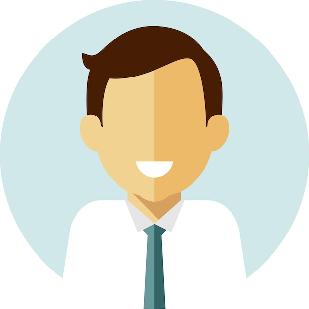 Young businessman in white shirt and blue tie round avatar face icon in flat style