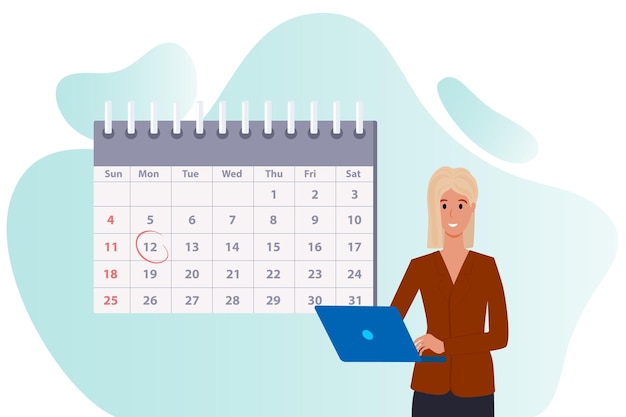Young businesswoman and calendarDeadline and task schedulingCalculation of the remaining days