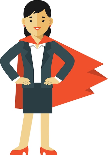 Young Businesswoman in Cape Superman Superhero in Flat Style