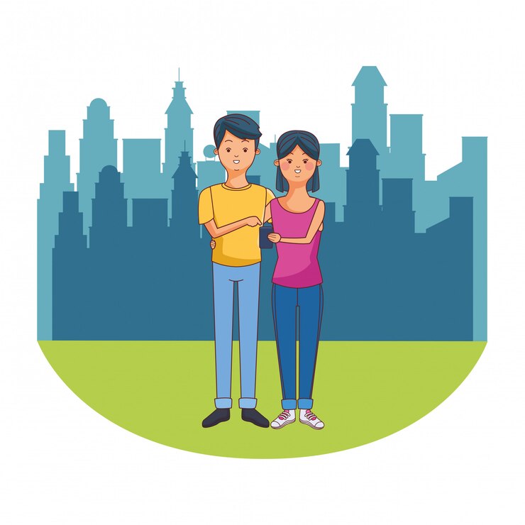 वेक्टर young casual couple cartoon
