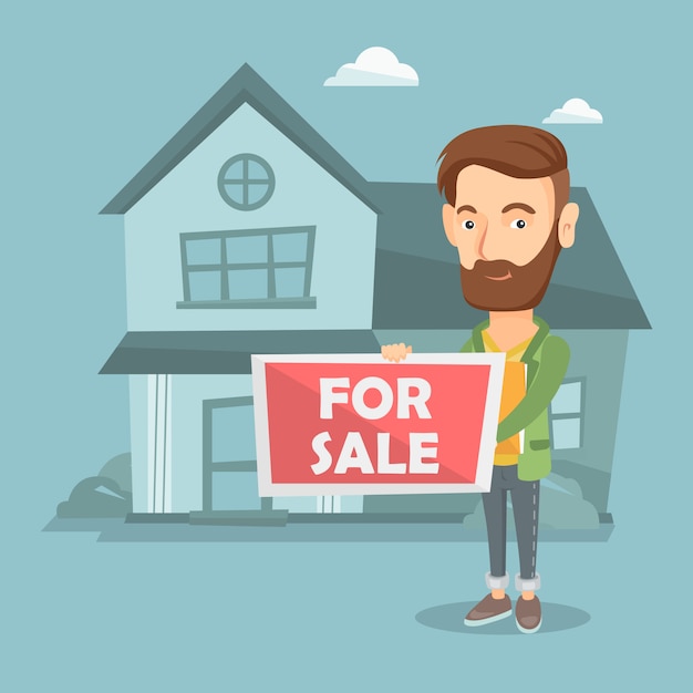 young caucasian broker offering the house.