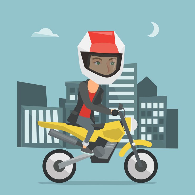 वेक्टर young caucasian woman riding a motorcycle at night