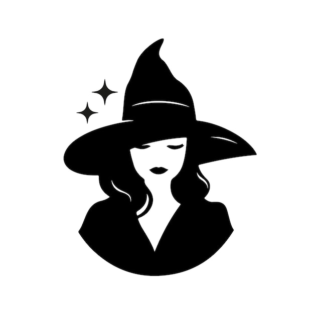 Young charming witch silhouette portrait vector illustration