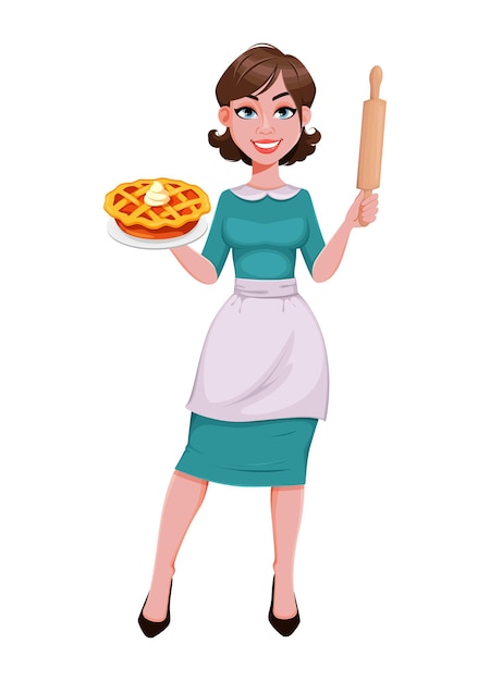 Premium Vector | Young cheerful housekeeper, mother, beautiful ...