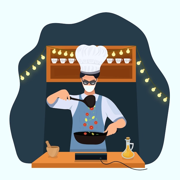 The young chef is cooking with joy illustration