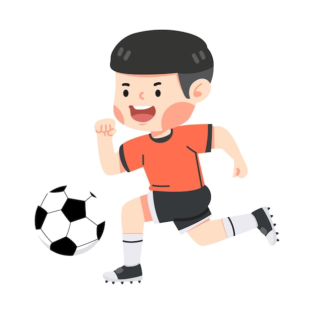 Young child boy playing football cartoon