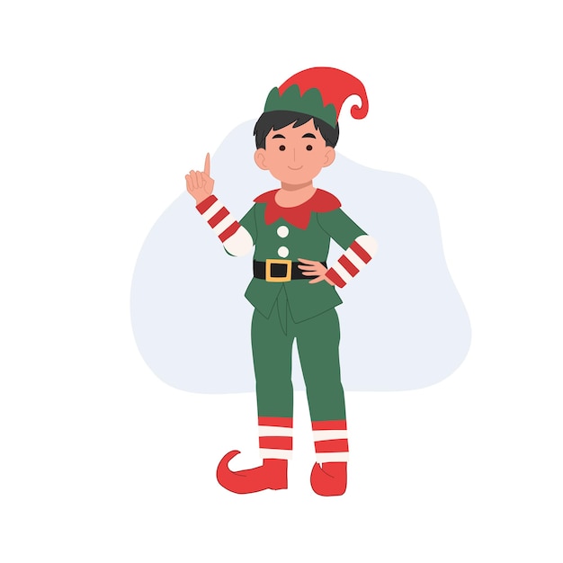 Young christmas elf kid is making introduction vector illustration