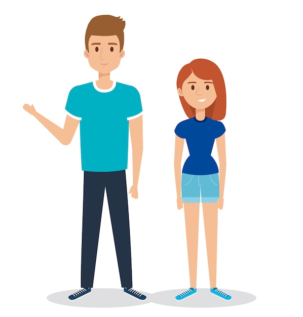Vector young couple avatars characters vector illustration design