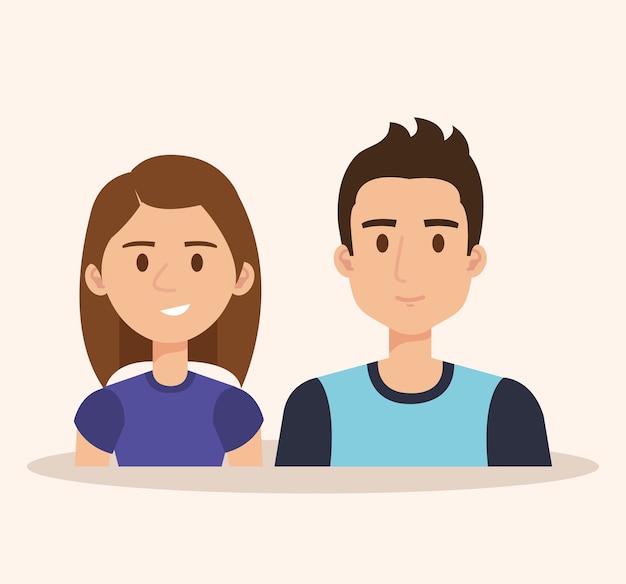 young couple avatars characters vector illustration design