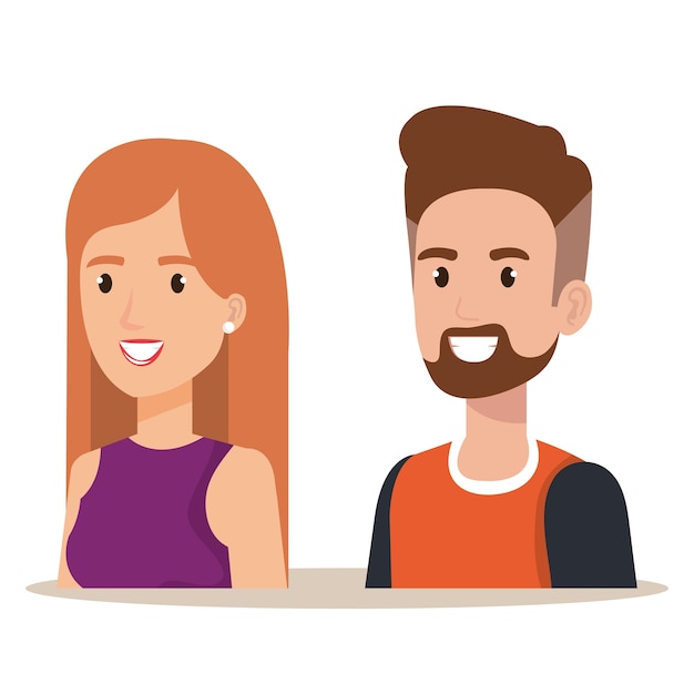 Vector young couple avatars characters