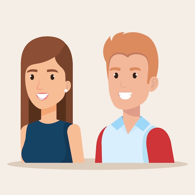 Vector young couple avatars characters