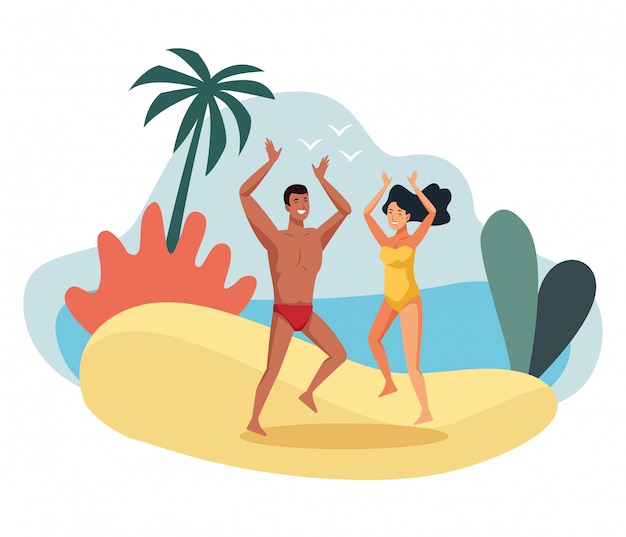 Vector young couple at beach