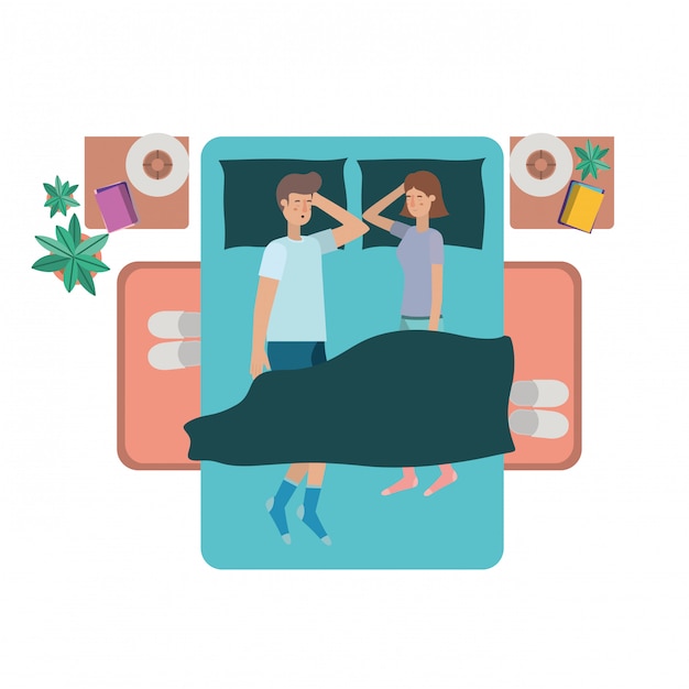 Vector young couple in bed avatar character