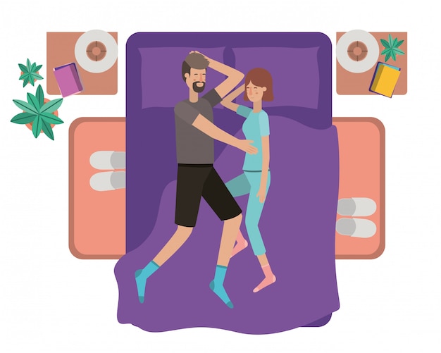 Vector young couple in bed avatar character