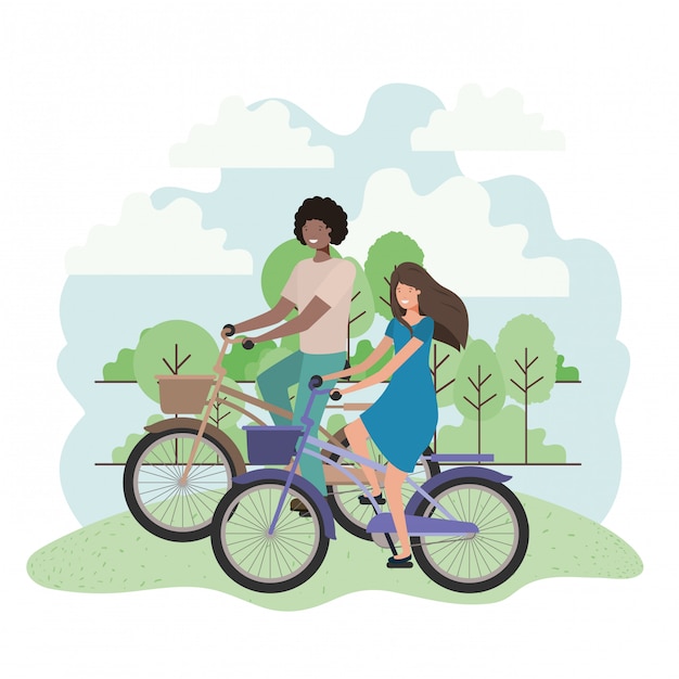 Young couple in bicycle characters