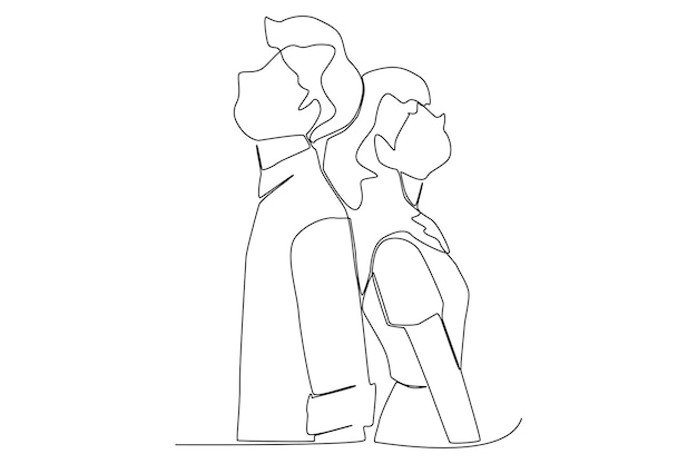 Young couple boyfriend and girlfriend having a romantic moment one line art