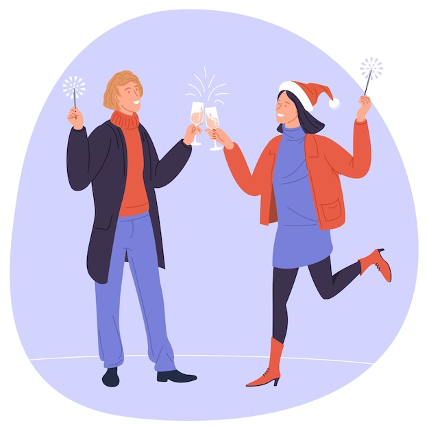 Vector young couple clinking glass