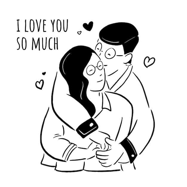 Vector young couple fell in love and hugging each other