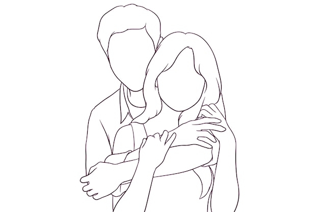 Young couple hugging hand drawn style vector illustration