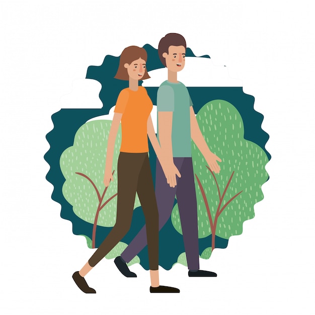 Vector young couple in the landscape avatar character