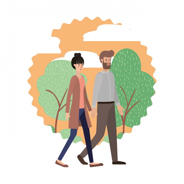 Vector young couple in the landscape avatar character