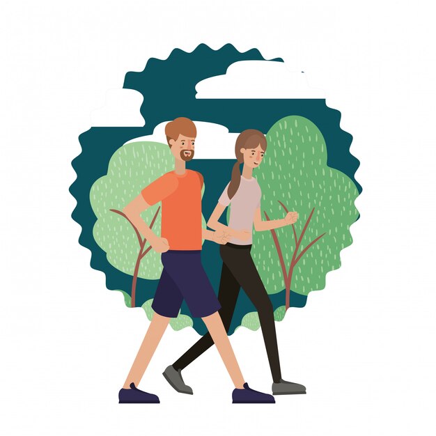 Vector young couple in the landscape avatar character