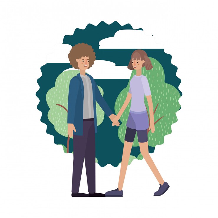 Vector young couple in the landscape avatar character