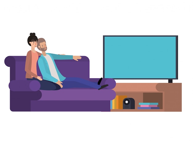 Vector young couple in the livingroom avatar character