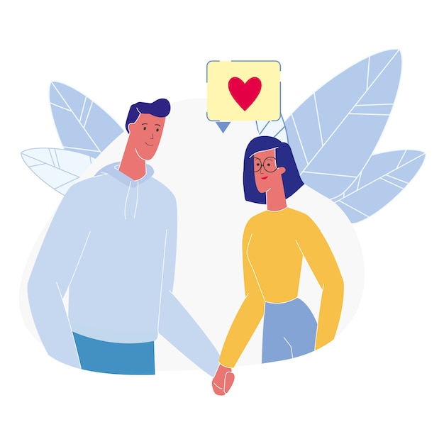 Young Couple in Love Flat Illustration