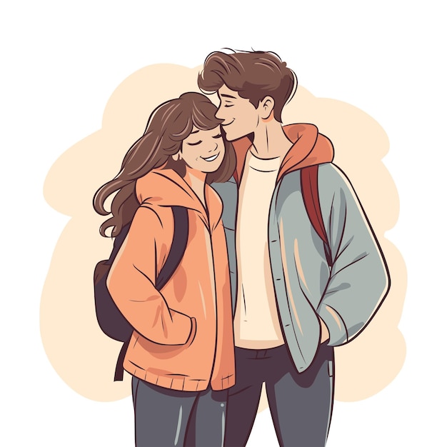 Vector young couple in love hugging each other vector illustration in sketch style