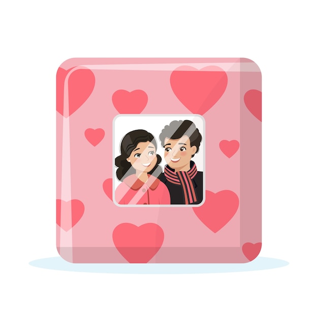 Vector young couple in love photograph with hearts frame