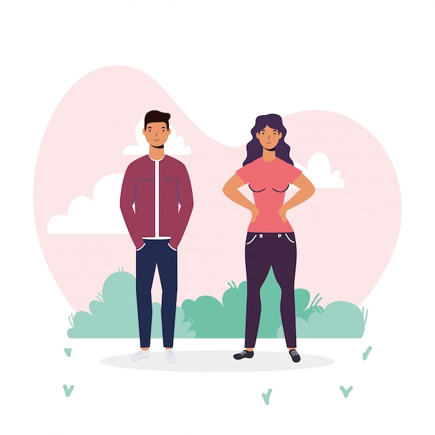 Vector young couple lovers illustration