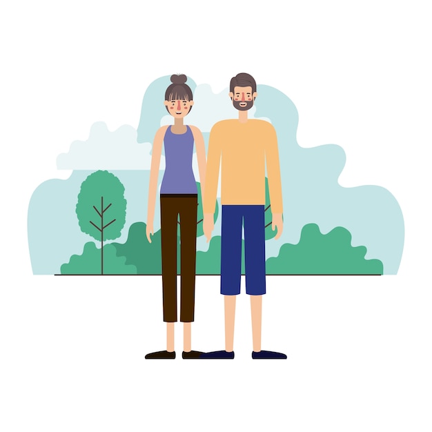 Vector young couple outside scene avatars characters