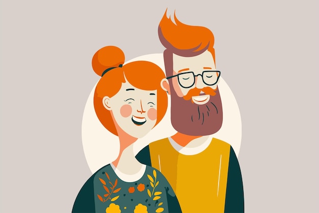 Vector young couple portrait in love happy smiling joyful boy girl on valentine