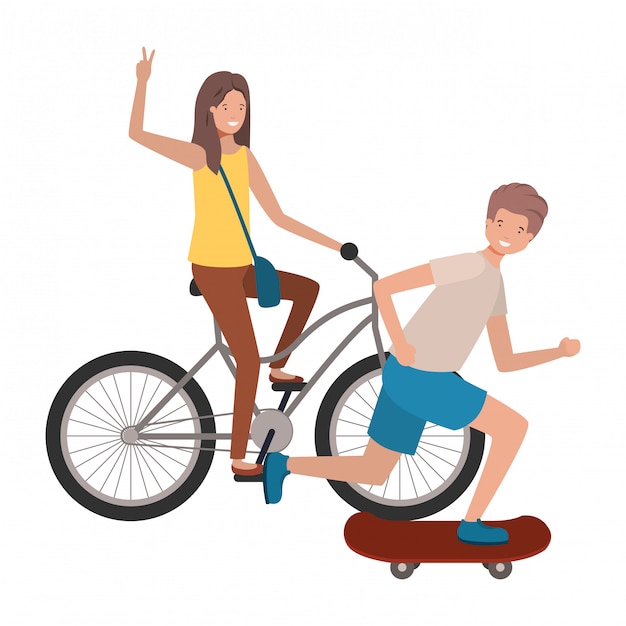 Vector young couple practicing sports avatar character