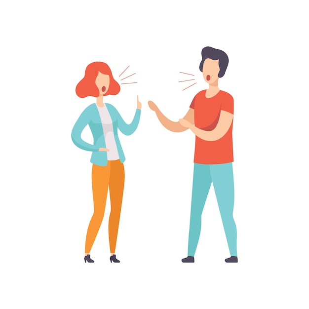 young couple quarreling family conflict disagreement in relationship vector illustration on a white