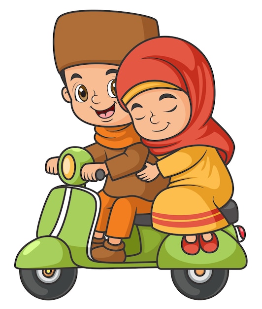 молодая пара едет на скутере
