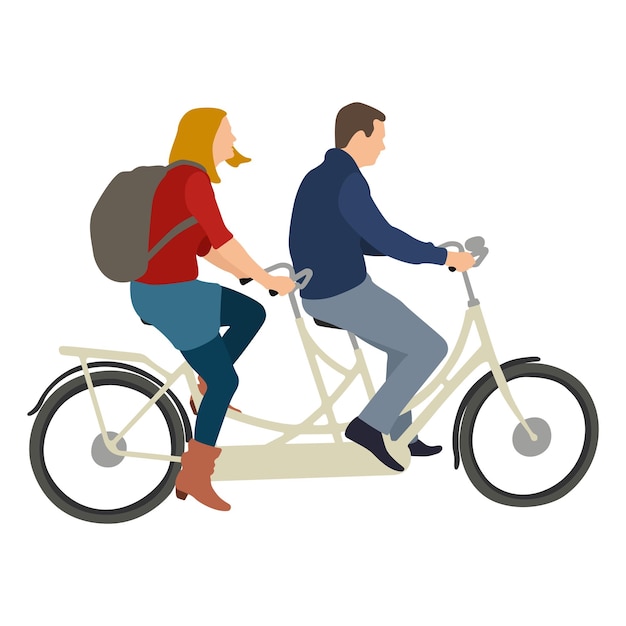 Young couple riding a tandem bike flat style vector illustration