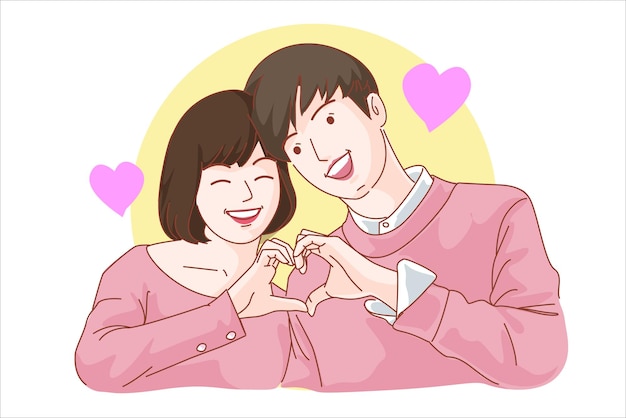 young couple romantic happy valentines day vector illustration