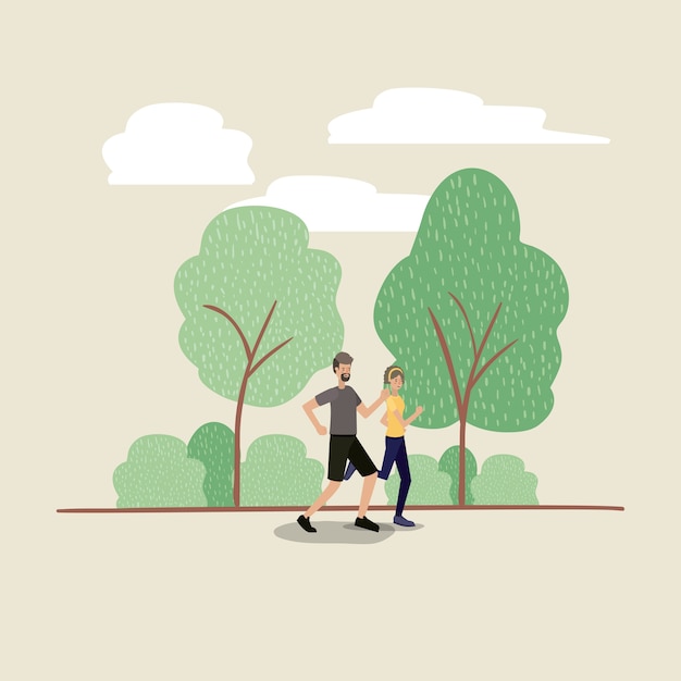 Young couple running on the park