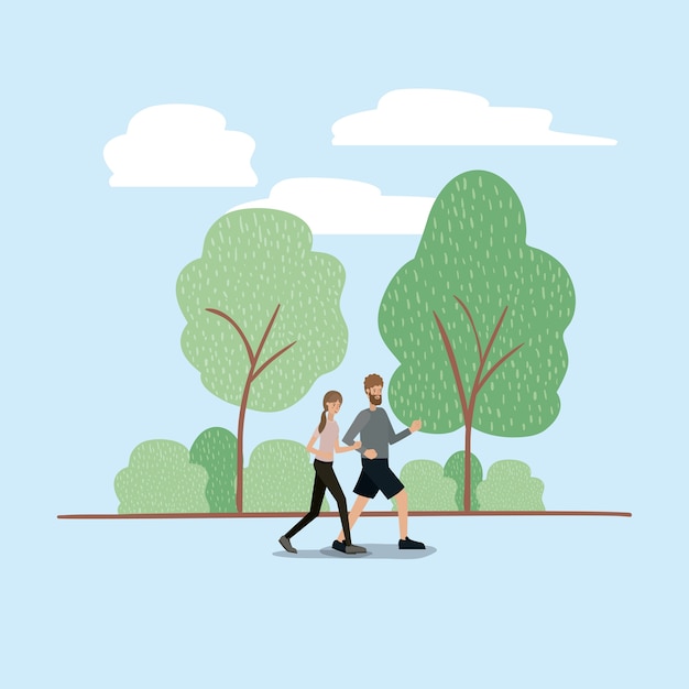 Young couple running on the park