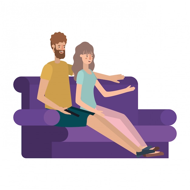 young couple seated in the sofa avatars characters