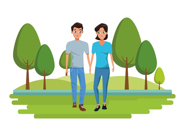 Vector young couple smiling and walking cartoon