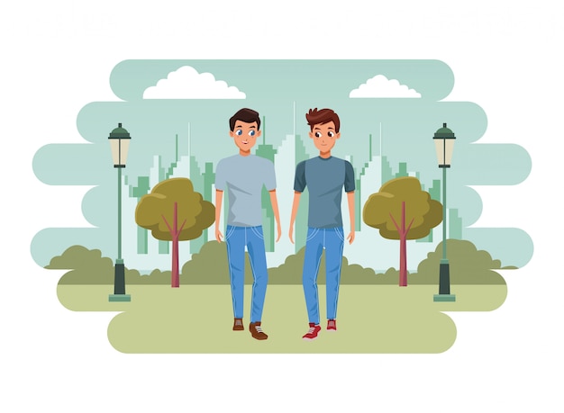 Vector young couple smiling and walking cartoon