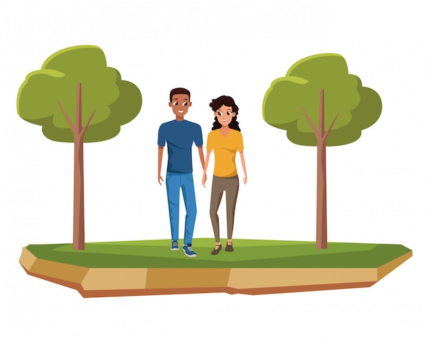 Vector young couple smiling and walking cartoon