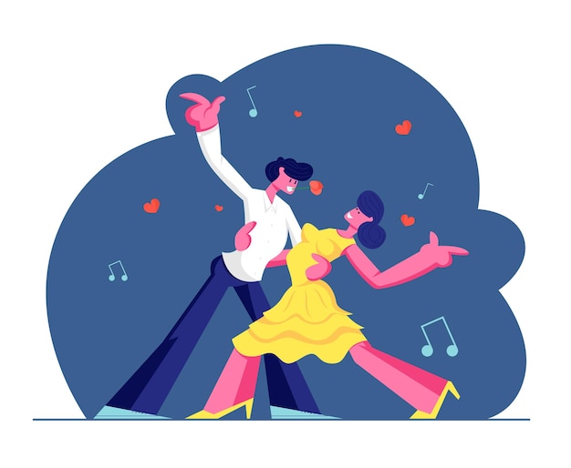 Vector young couple sparetime with tango dancing