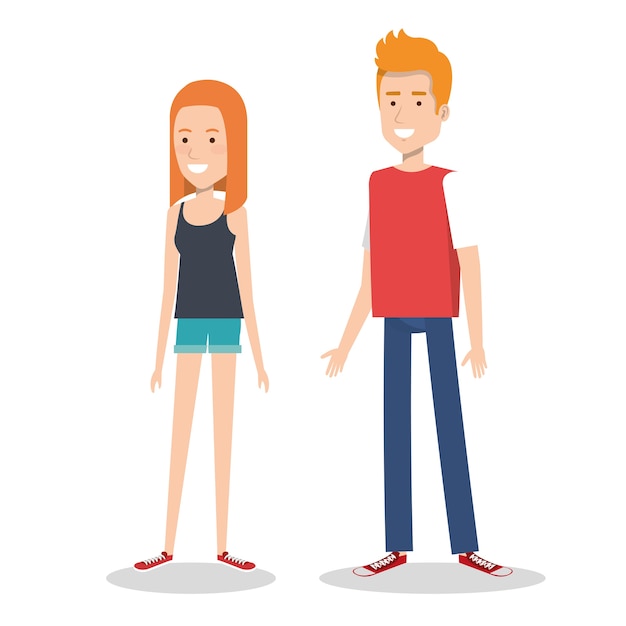 若いカップル十代のキャラクター立っている人々